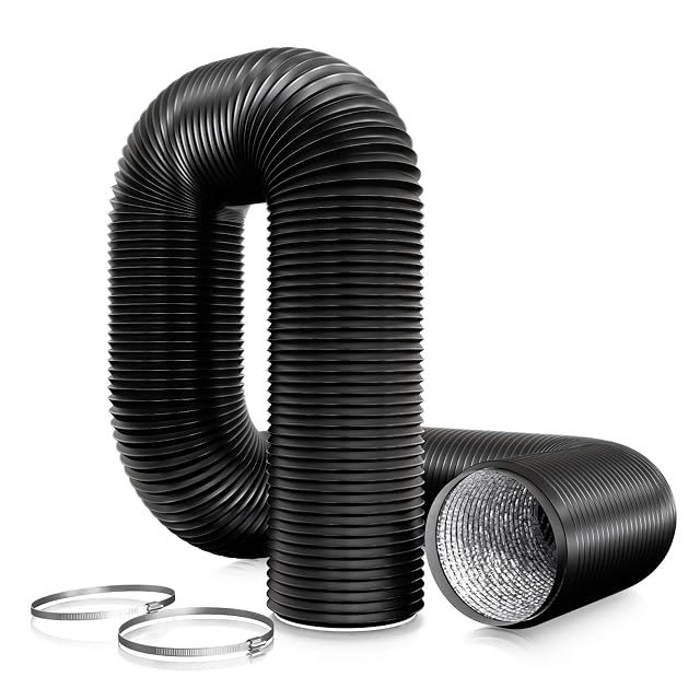 Gaine d'évacuation flexible noire Aygrochy 150 mm avec deux colliers en acier inoxydable