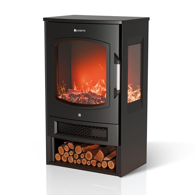 Poêle électrique autoportant Juskys 1800W avec effet de flamme LED