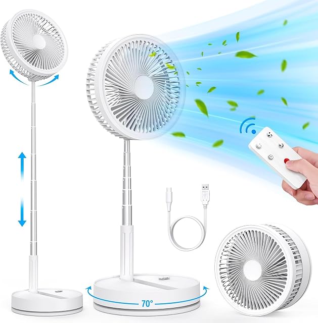Ventilateur sur pied pliable à batterie LIPETY F9, étendu à sa pleine hauteur