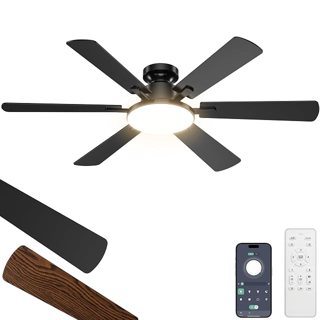 Ventilateur de plafond ROTTOGOON de 132 cm avec éclairage, télécommande et contrôle par application