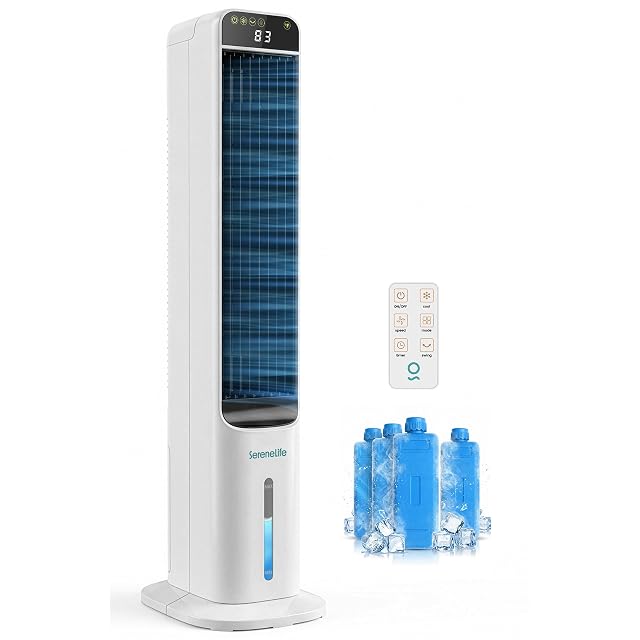 Refroidisseur d'air évaporatif colonne SereneLife SLACL5LWH avec télécommande